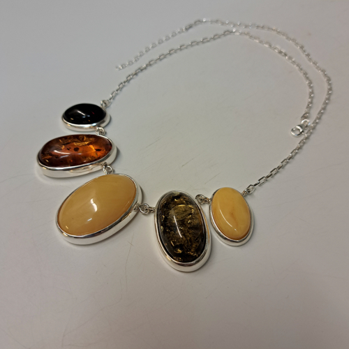 HWG-2303 Necklace, Amber with 5 Multi-Color Oval Shapes $487 at Hunter Wolff Gallery